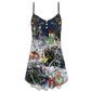 Christmas Skull Dancing Holiday V-Neck Sleeveless Cami Dress For Festive Events And Casual Summer Styling