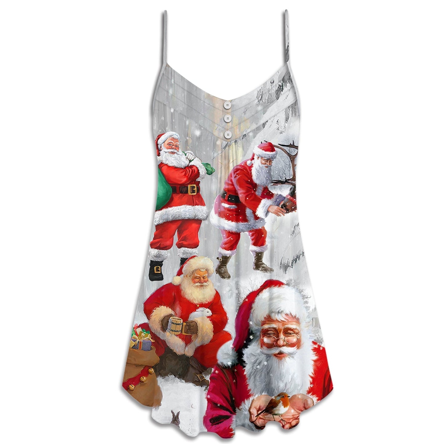 Funny Santa Story Art V-Neck Sleeveless Cami Dress For Summer Events And Comfortable Everyday Style