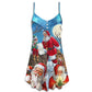 Funny Santa Elf Christmas Sky V-Neck Sleeveless Cami Dress For Festive Events And Casual Summer Styling