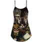 Steampunk Cat Machine Lover V-Neck Sleeveless Cami Dress For Festivals Travel And Relaxed Casual Summer Wear