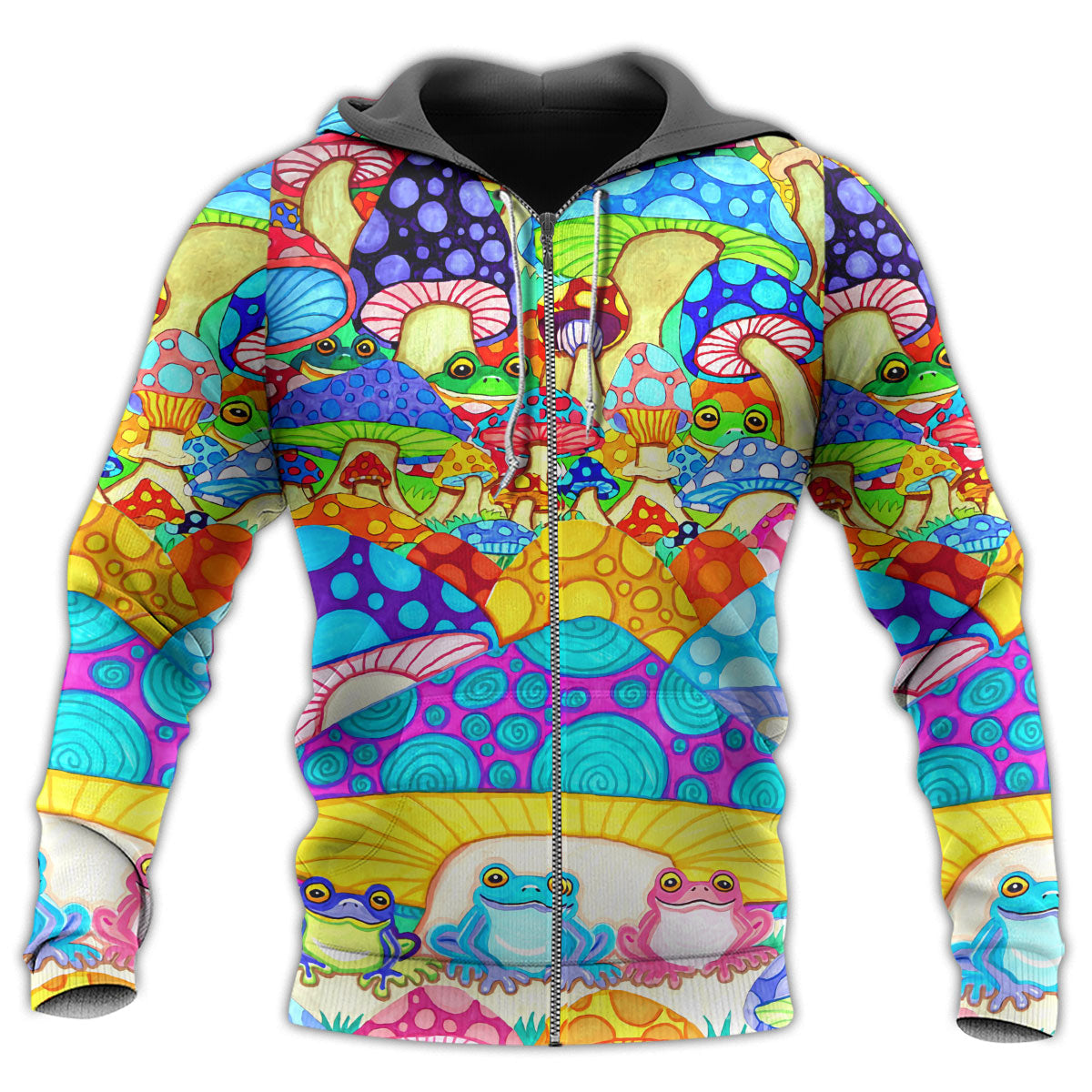 Hippie Frog Mushroom Peace Hoodie For Colorful Streetwear Festivals And Comfortable Daily Wear