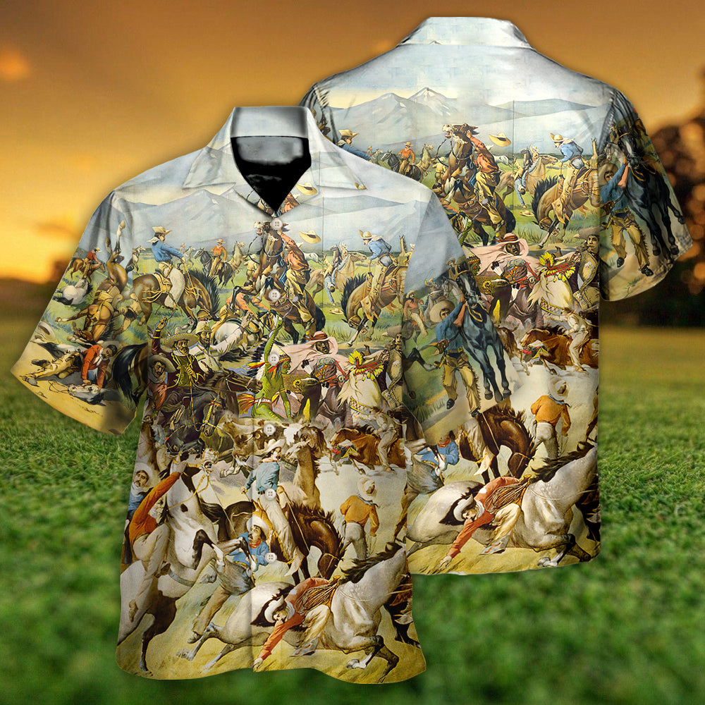 Classic Cattle Show Wild West Riders Hawaiian Shirt All Over Print Detail For Tropical Vacations