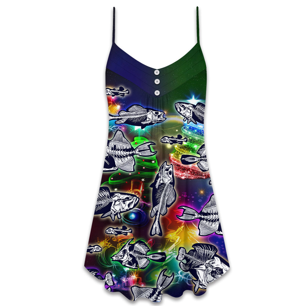 Fishing Lover Christmas Joy V-Neck Sleeveless Cami Dress For Festivals Travel And Relaxed Casual Summer Wear