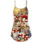 Christmas Snowman Couple Love V-Neck Sleeveless Cami Dress For Festive Events And Casual Summer Styling