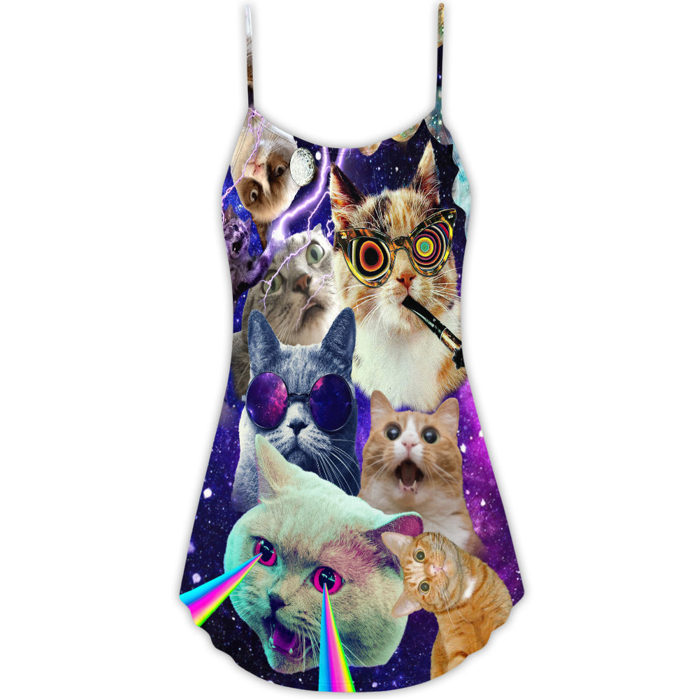 Flying Cat Rebellion V-Neck Sleeveless Cami Dress For Sunny Getaways Outdoor Events And Everyday Summer Fashion