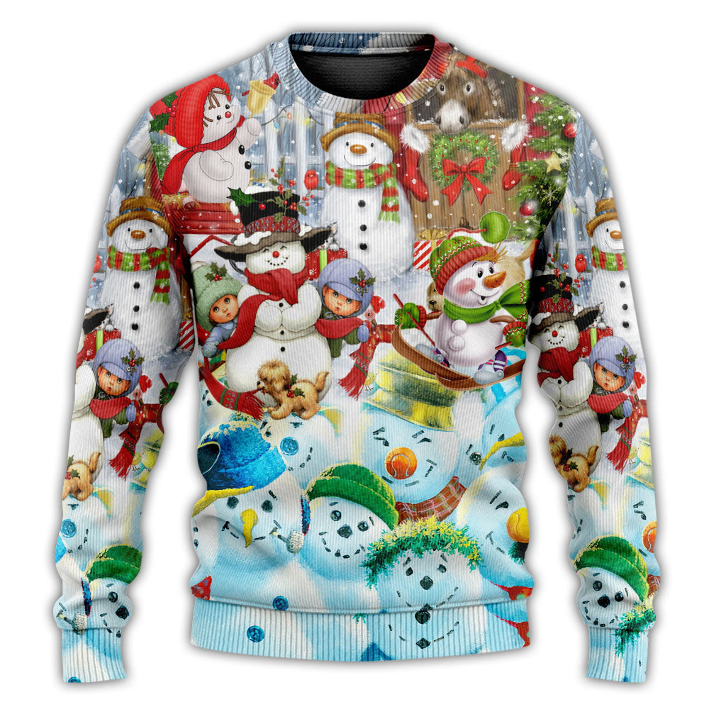 Snowman Happy Farm Holiday Christmas Sweater For Winter Celebrations Family Events And Relaxed Seasonal Styling