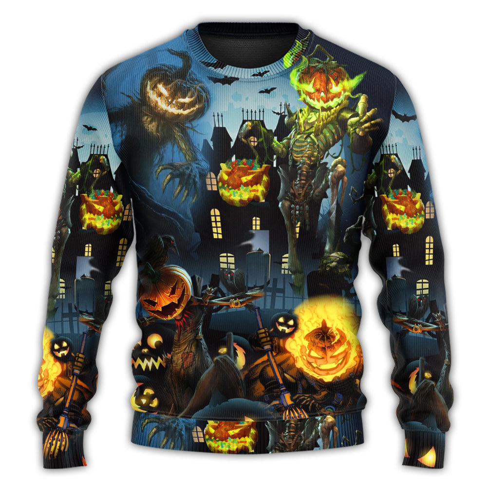 Halloween Pumpkin Night Sky Sweater For Art Fans Travel Parties And Distinctive Casual Style