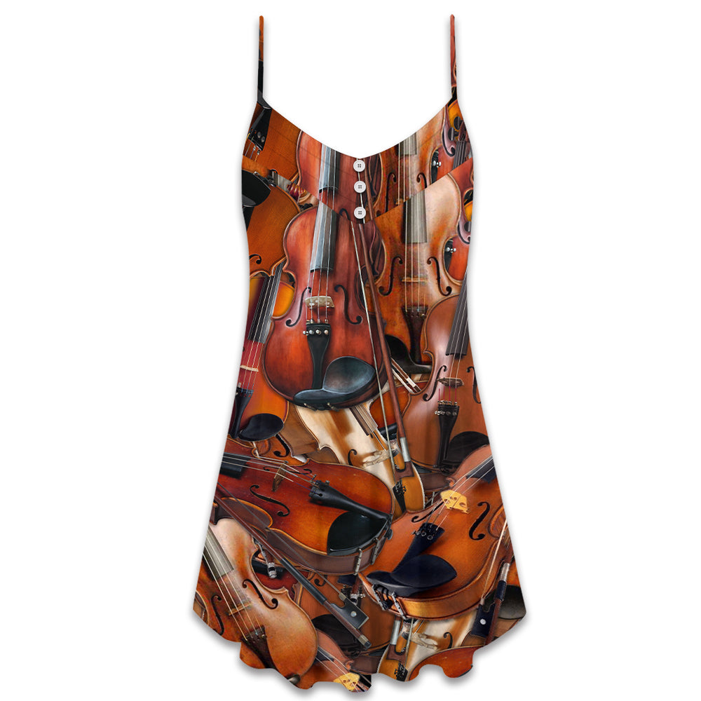 Violin Instrument Lover Quote V-Neck Sleeveless Cami Dress For Music Lovers Travel And Expressive Summer Fashion