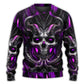 Dark Purple Fire Lightning Skull Sweater For Art Fans Travel Parties And Distinctive Casual Style