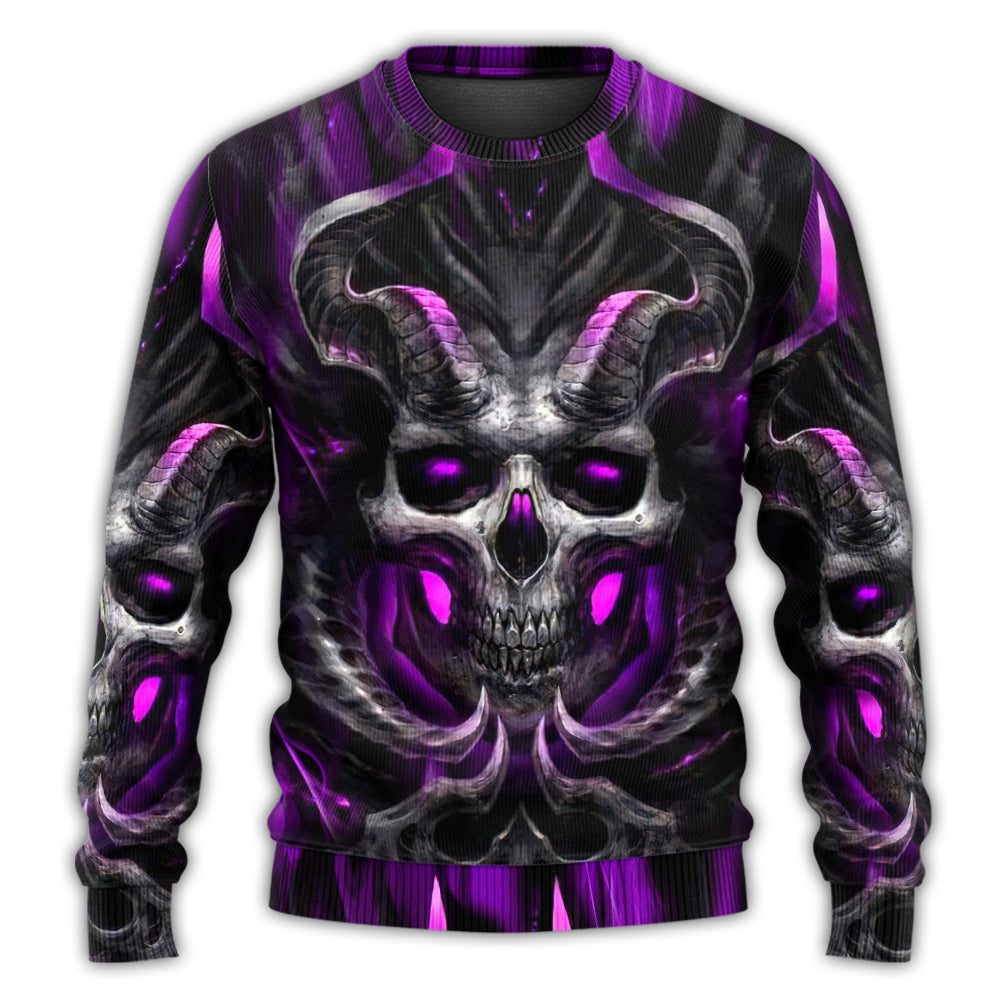 Dark Purple Fire Lightning Skull Sweater For Art Fans Travel Parties And Distinctive Casual Style