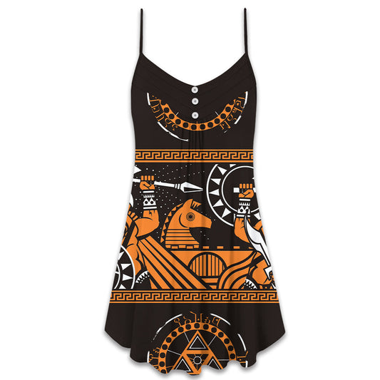 Warrior Spartan Pattern Basic – Women's Summer Sleeveless V-Neck Camisole Dress