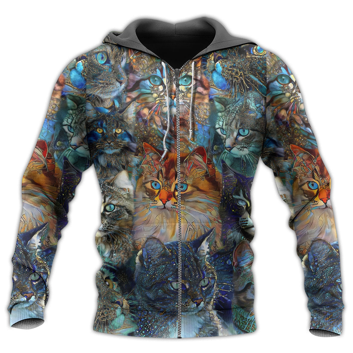 Colorful Glass Cat Lover Hoodie For Nature Lovers Casual Travel And Comfortable Layering