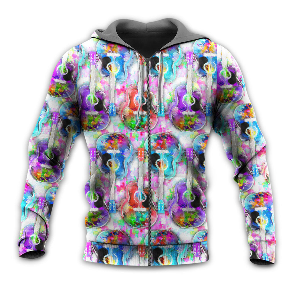 Guitar Color Mix Artistic Hoodie For Musicians Outdoor Activities And Creative Gift Ideas