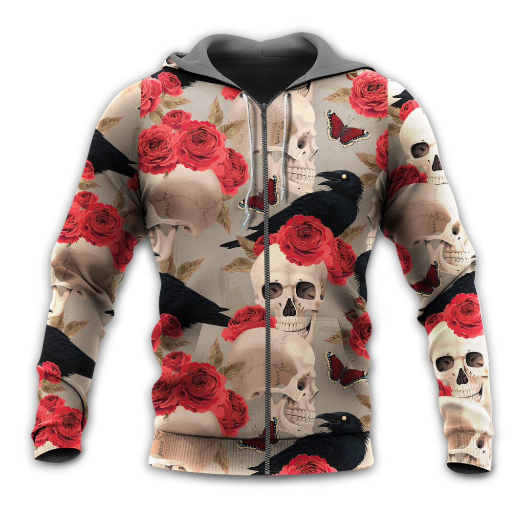 Gothic Skull Rose Raven Hoodie For Gothic Inspired Travel Casual Style And Gift Giving