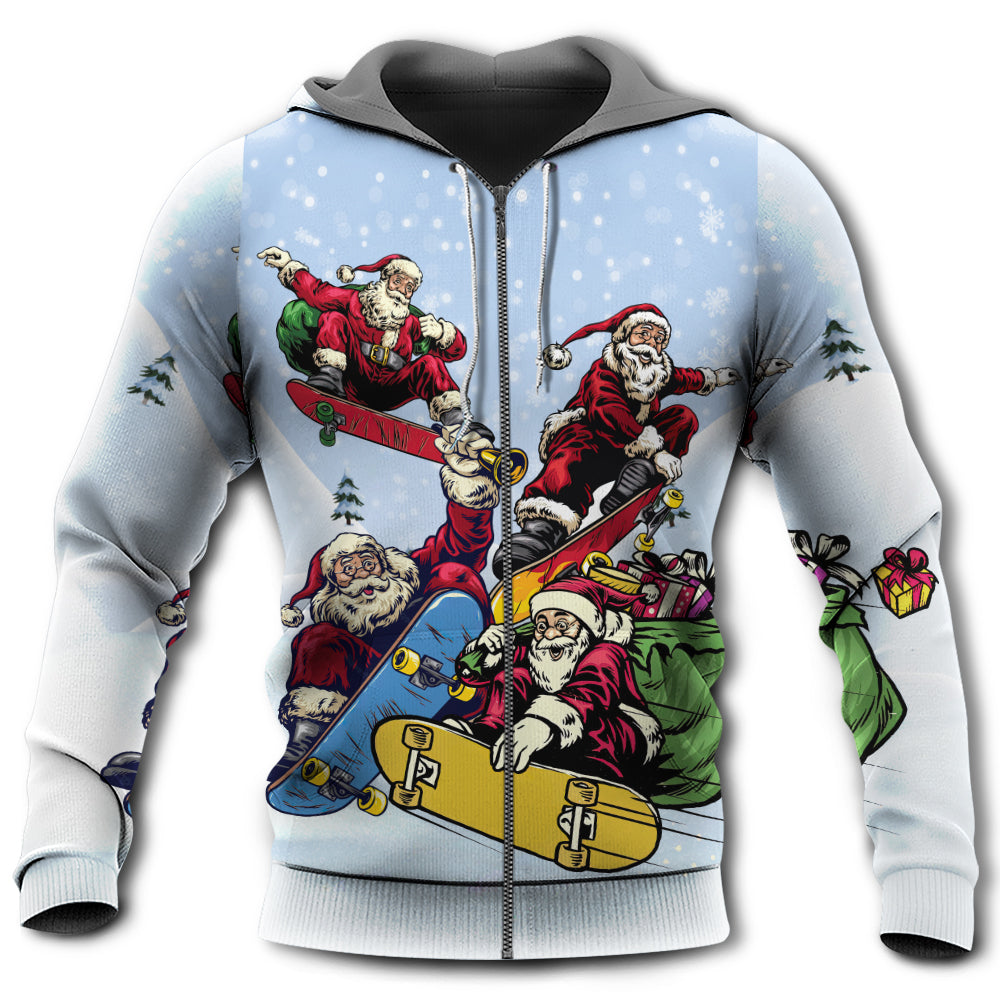 Christmas Santa Skateboard Snow Day Hoodie For Holiday Vacations Winter Events And Everyday Comfort