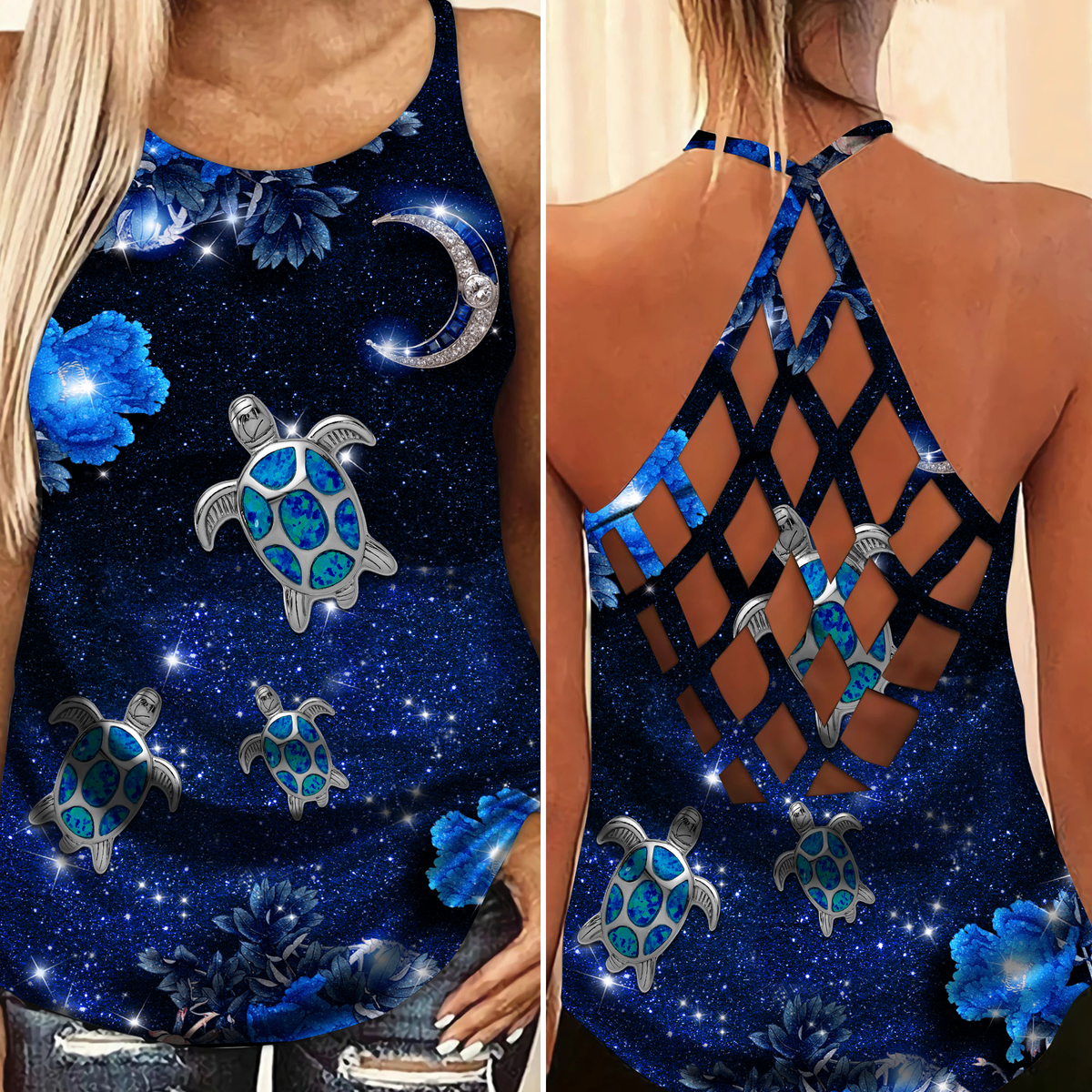 Turtle Swimming To The Moon Hollow Tank Top For Resort Trips And Relaxed Style
