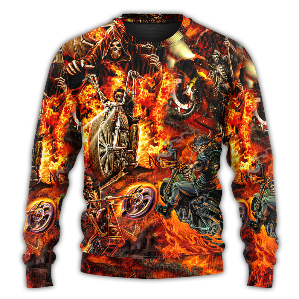 Motorcycle Skull Fire Sweater For Alternative Fashion Events And Thoughtful Seasonal Gifts