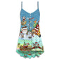 Christmas Cute Santa Happy Mood V-Neck Sleeveless Cami Dress For Festive Events And Casual Summer Styling