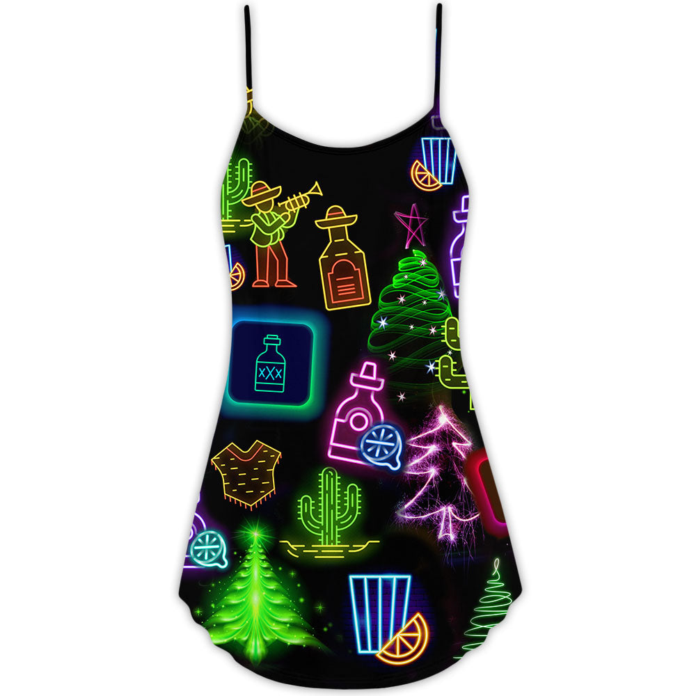 Christmas Celebration Neon Party V-Neck Sleeveless Cami Dress For Holiday Parties And Relaxed Vacation Wear