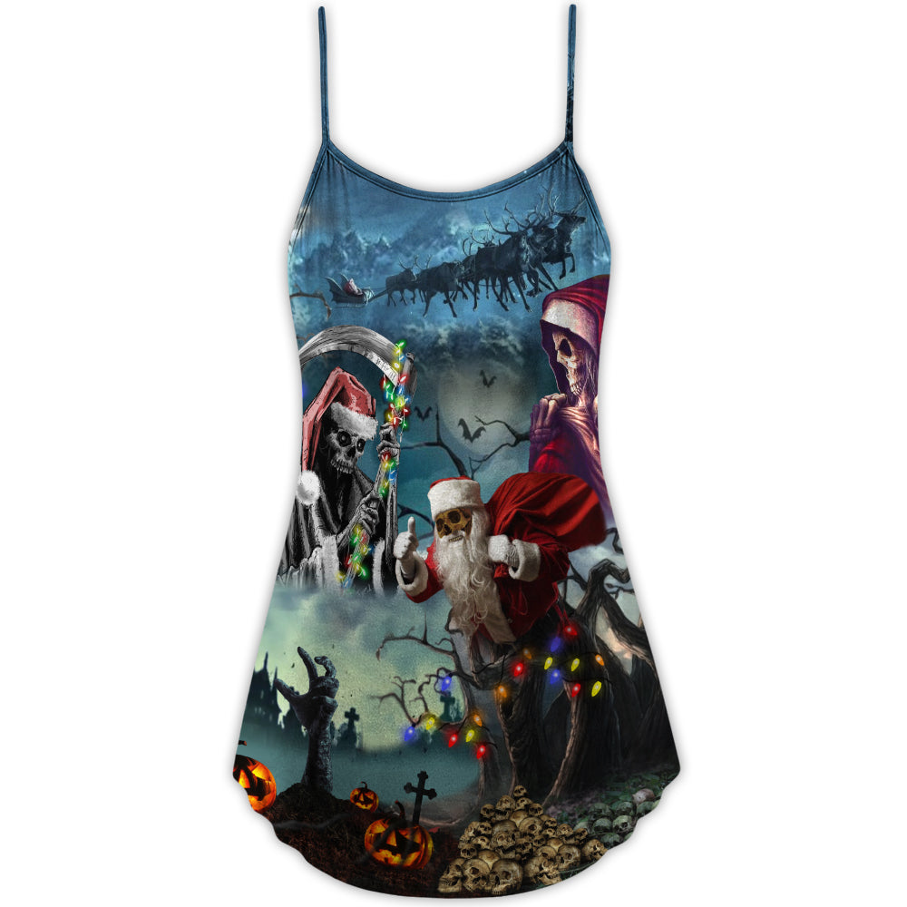 Christmas Santa Skull Holiday – Women's Summer Sleeveless V-Neck Camisole Dress