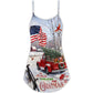 Christmas Hearts Home Red Truck Cardinal V-Neck Sleeveless Cami Dress For Vacations And Casual Warm Weather Wear
