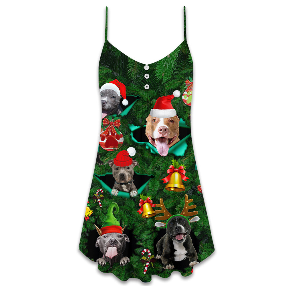 Dog Merry Pit Bull Christmas V-Neck Sleeveless Cami Dress For Festivals Travel And Relaxed Casual Summer Wear
