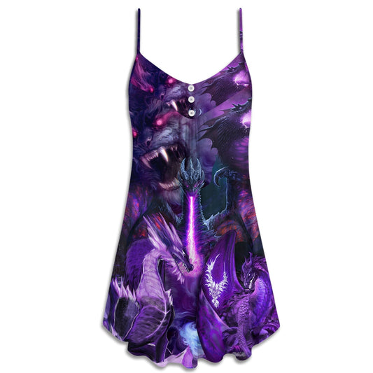 Dark Purple Dragon Lightning – Women's Summer Sleeveless V-Neck Camisole Dress