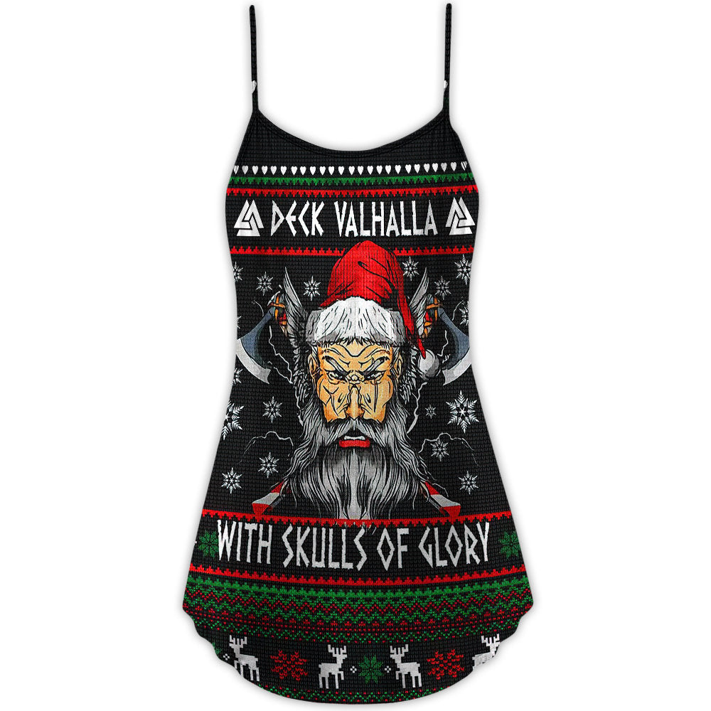 Nordic Skull Glory Holiday V-Neck Sleeveless Cami Dress For Festivals Travel And Relaxed Casual Summer Wear