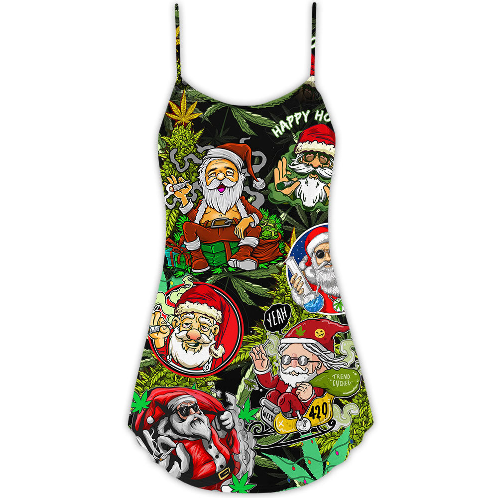 Hippie Santa Holiday Vibes V-Neck Sleeveless Cami Dress For Christmas Parties Travel And Bright Seasonal Fashion