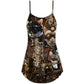 Steampunk Cat Mad Style V-Neck Sleeveless Cami Dress For Vacations And Casual Warm Weather Wear