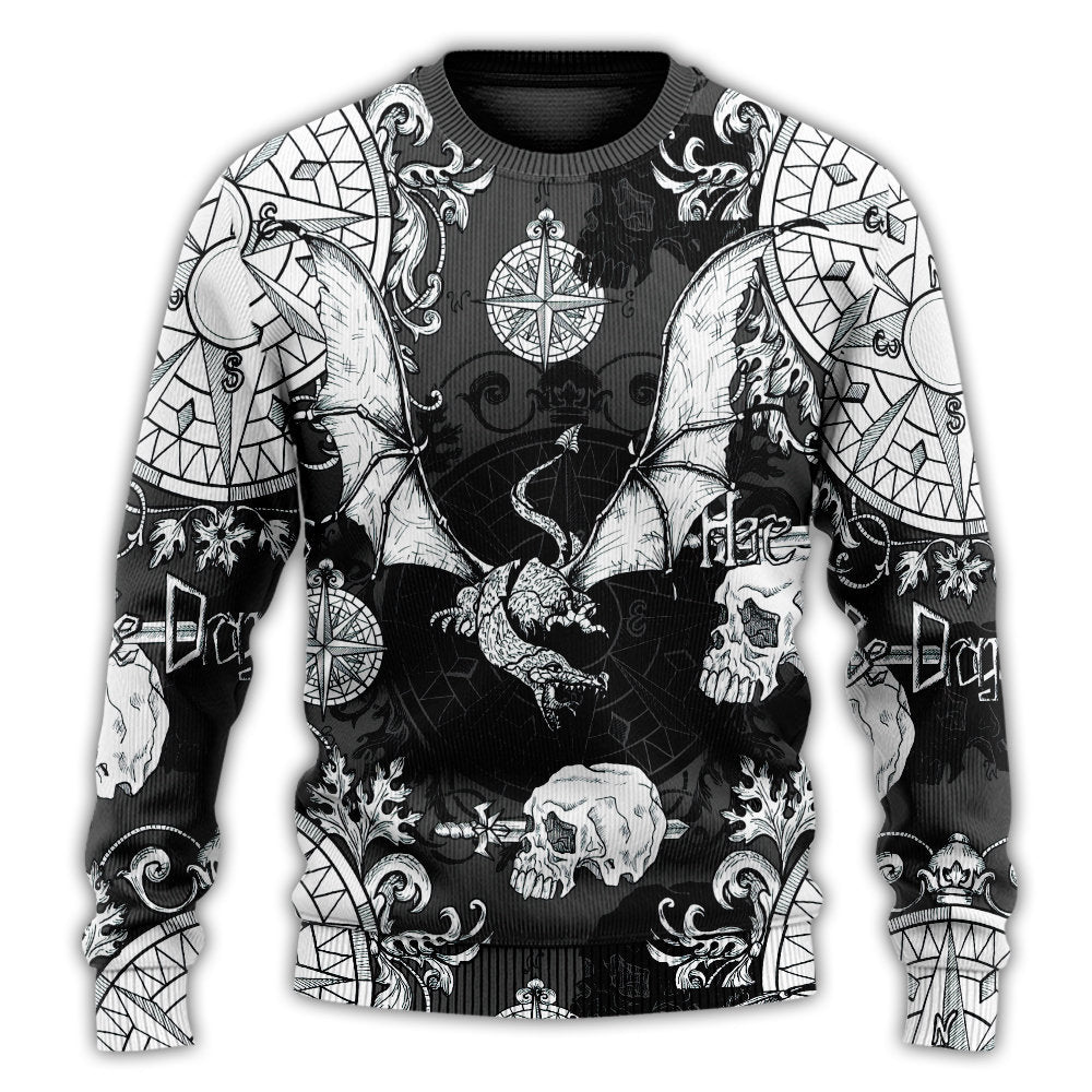 Fire Dragon Gothic Compass Baroque Sweater For Art Fans Travel Parties And Distinctive Casual Style