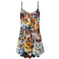 Colorful Cat Art Mixer V-Neck Sleeveless Cami Dress For Festivals Travel And Relaxed Casual Summer Wear