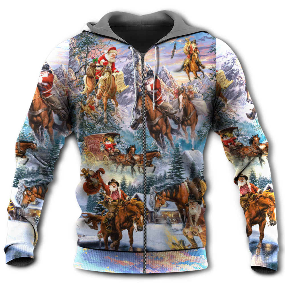 Santa Riding Horse Winter Hoodie For Christmas Events Holiday Travel And Comfortable Casual Outfits