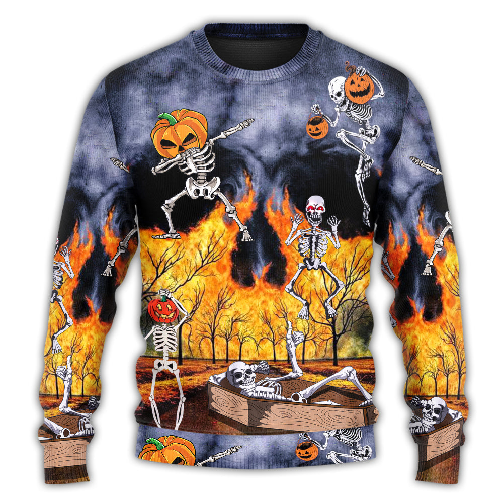 Halloween Skeleton Pumpkin Party Sweater For Fantasy Fans Casual Outings And Weekend Adventures