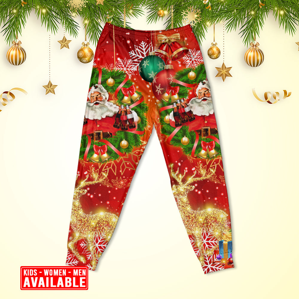 Santa Holiday Drink And Christmas Tree Long Sleeve Pajamas Set For Christmas Sleepwear And Family Lounging