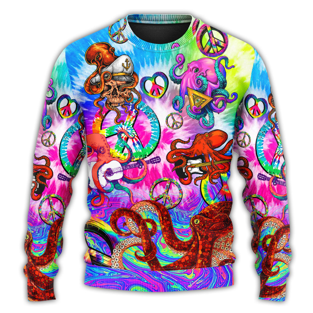 Hippie Happy Octopus Colorful Tie Dye Sweater For Bohemian Style Festivals Travel And Casual Everyday Wear