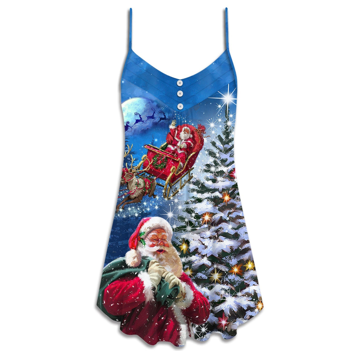 Santa Story Christmas Joy V-Neck Sleeveless Cami Dress For Christmas Parties Travel And Bright Seasonal Fashion