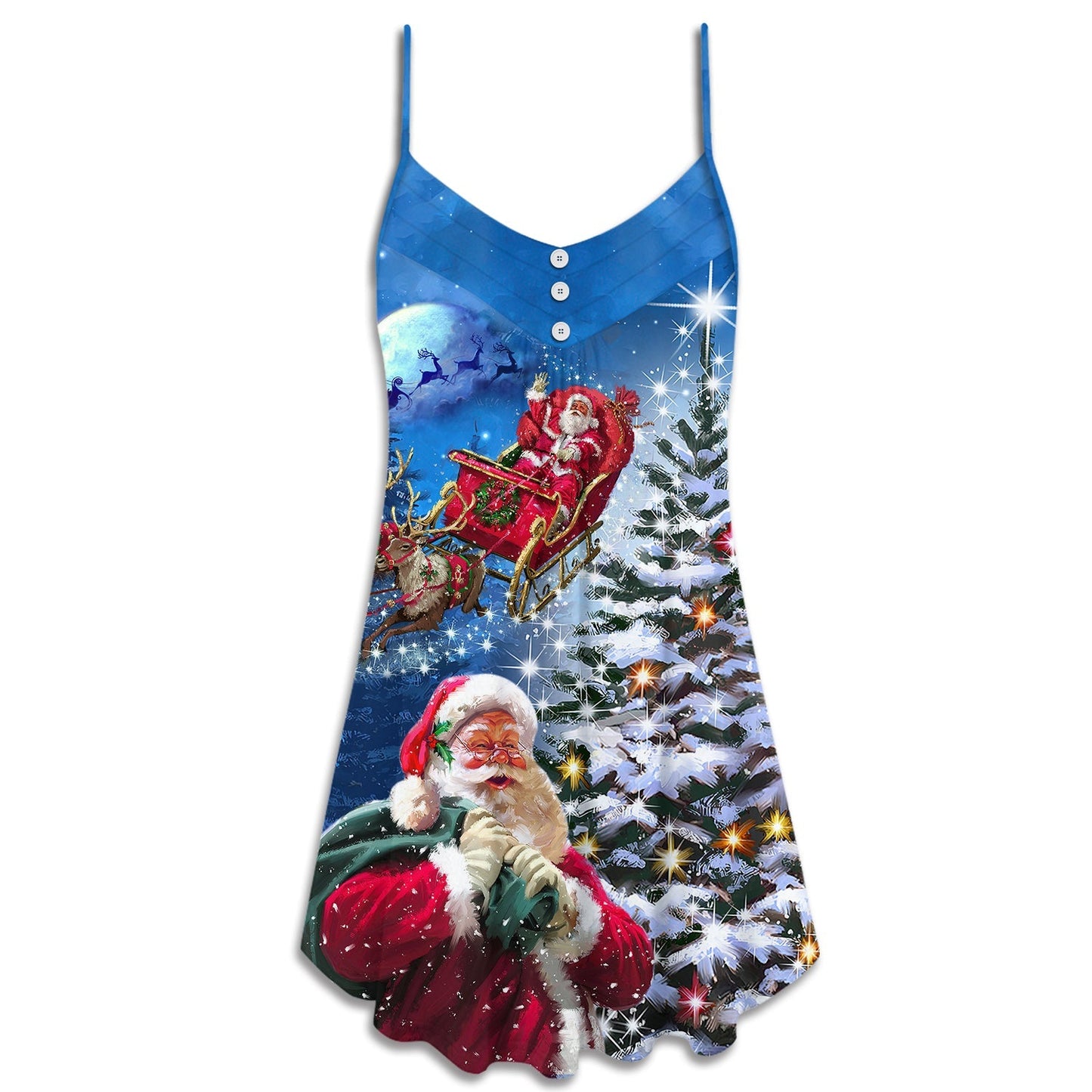 Santa Story Christmas Joy V-Neck Sleeveless Cami Dress For Christmas Parties Travel And Bright Seasonal Fashion