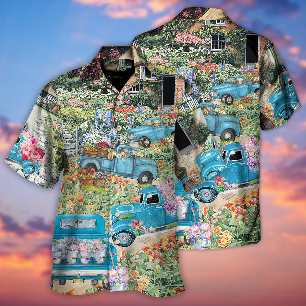 Floral Truck Delivery Hawaiian Shirt Detailed Pattern View For Warm Weather Events