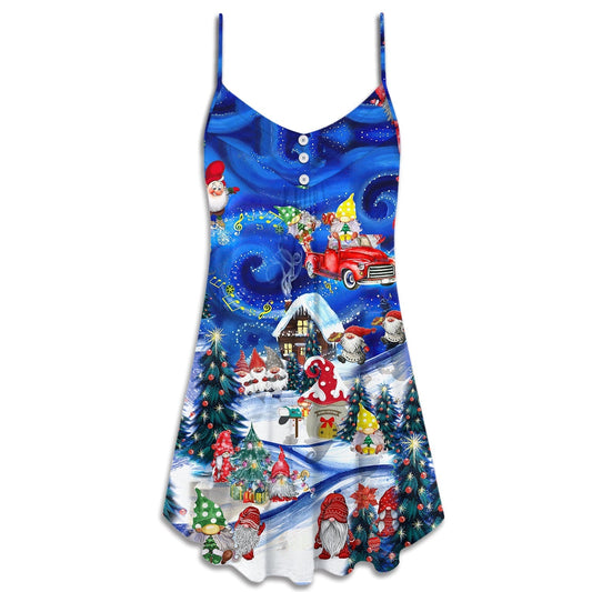 Christmas Hanging With Gnomies – Women's Summer Sleeveless V-Neck Camisole Dress