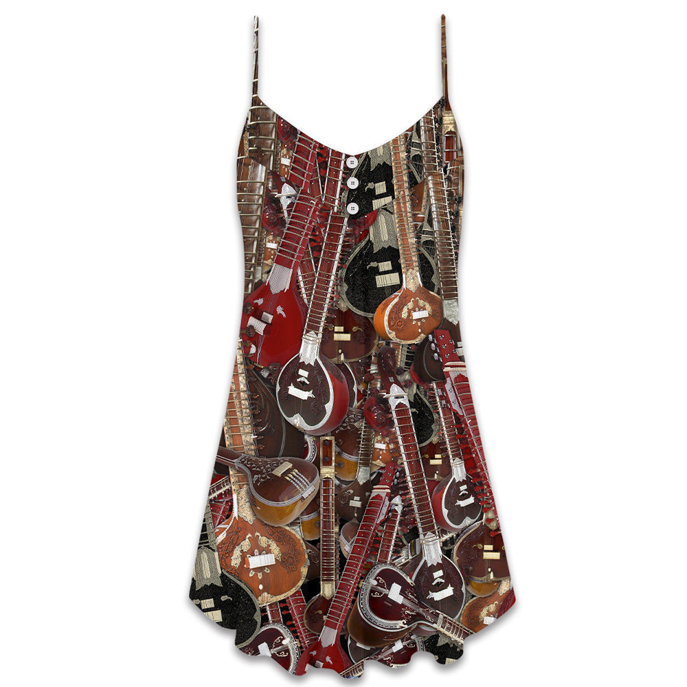 Sitar Player Awesome Quote V-Neck Sleeveless Cami Dress For Beach Trips Parties And Relaxed Warm Weather Style
