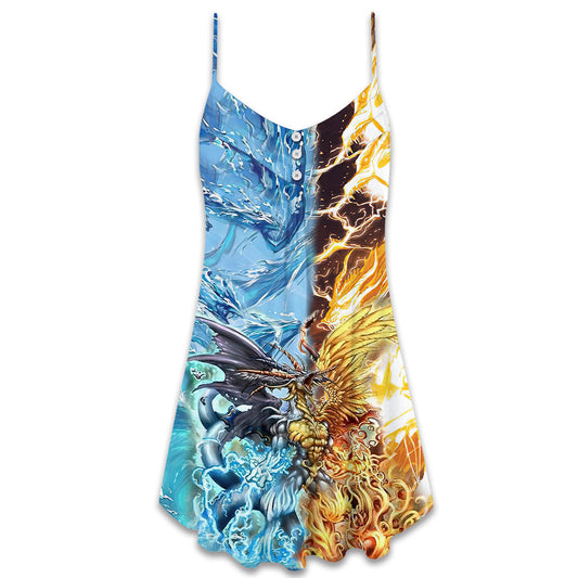 Dragon Immortal Life Fantasy V-Neck Sleeveless Cami Dress For Parties Vacations And Dramatic Summer Style