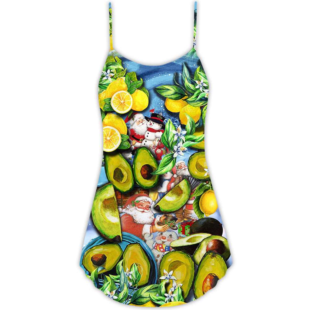 Avocado Santa Merry Christmas Snow – Women's Summer Sleeveless V-Neck Camisole Dress