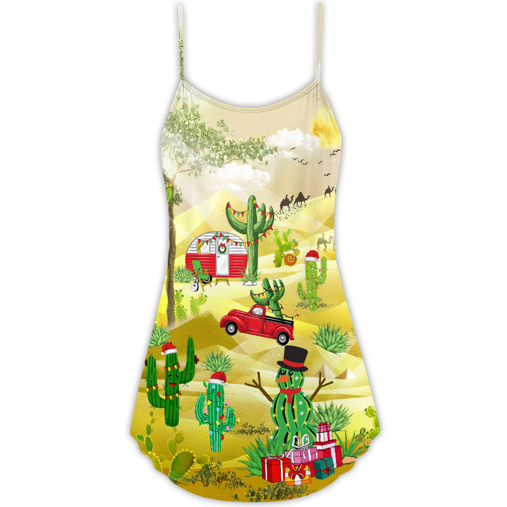 Christmas Life Is Better With Cactus V-Neck Sleeveless Cami Dress For Festive Events And Casual Summer Styling