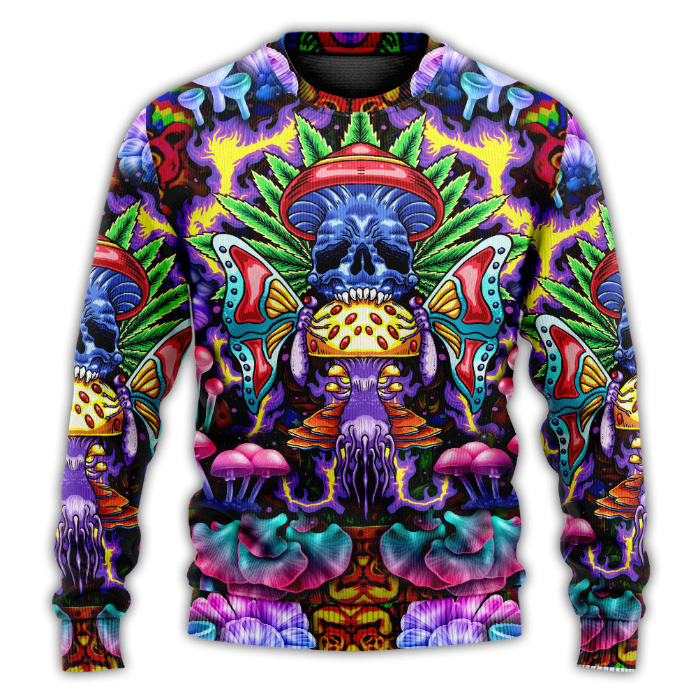 Hippie Mushroom And Skull Sweater For Art Lovers Holidays Parties And Comfortable Wear
