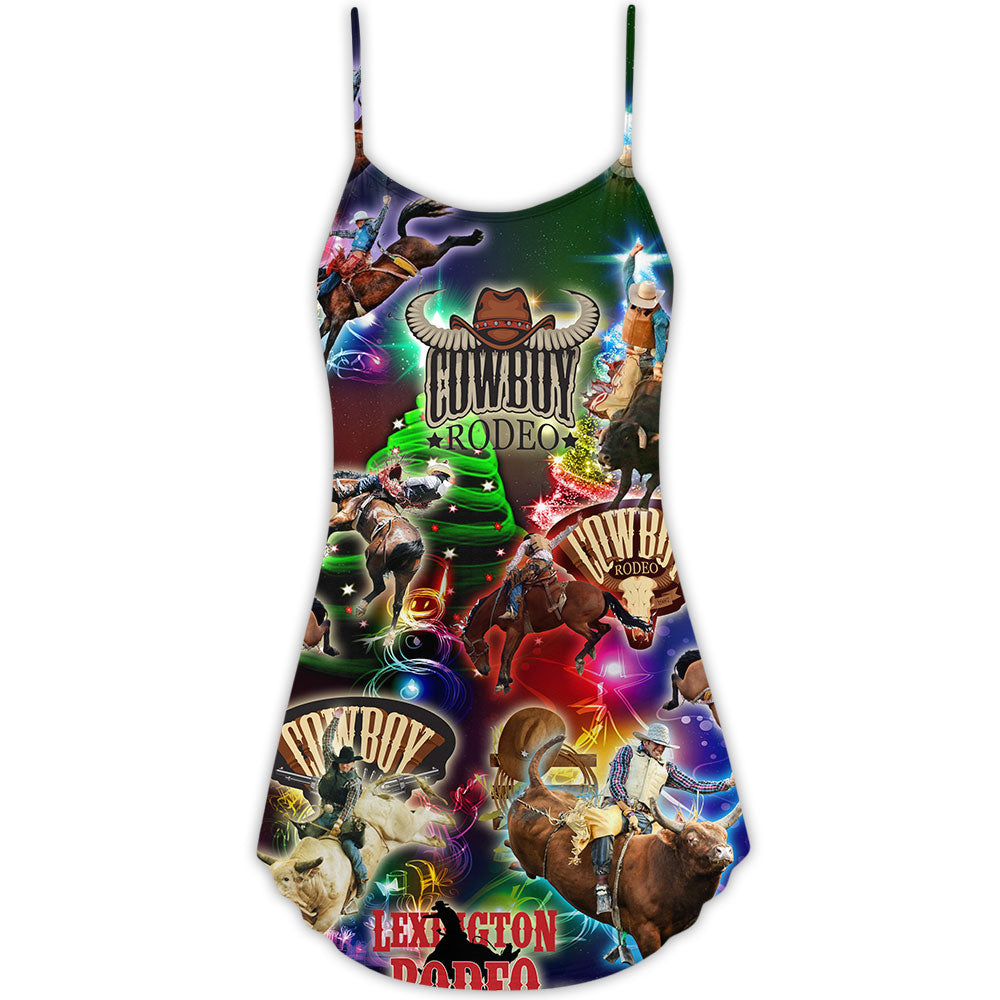 Cowboy Rodeo Merry Christmas V-Neck Sleeveless Cami Dress For Festive Events And Casual Summer Styling