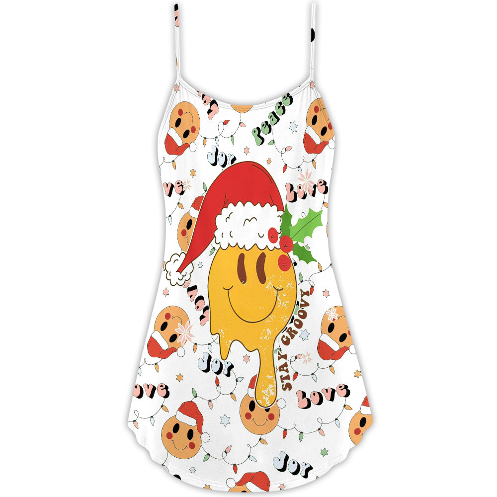 Groovy Santa Smile V-Neck Sleeveless Cami Dress For Vacations And Casual Warm Weather Wear