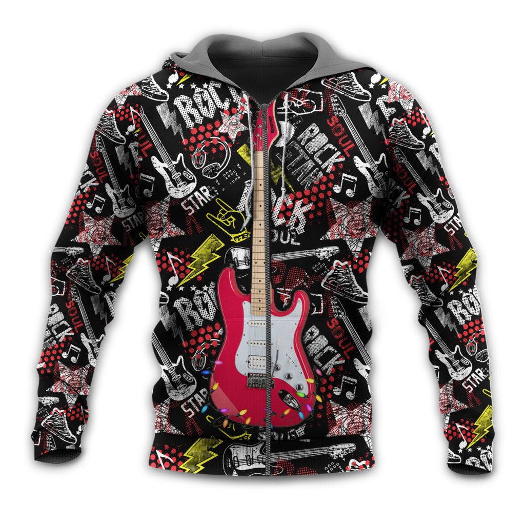 Christmas Guitar Rock Soul Hoodie For Christmas Events Holiday Travel And Comfortable Casual Outfits