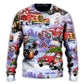 Santa Hot Rod Christmas Tree Sweater For Seasonal Parties Cozy Gatherings And Thoughtful Holiday Gifts