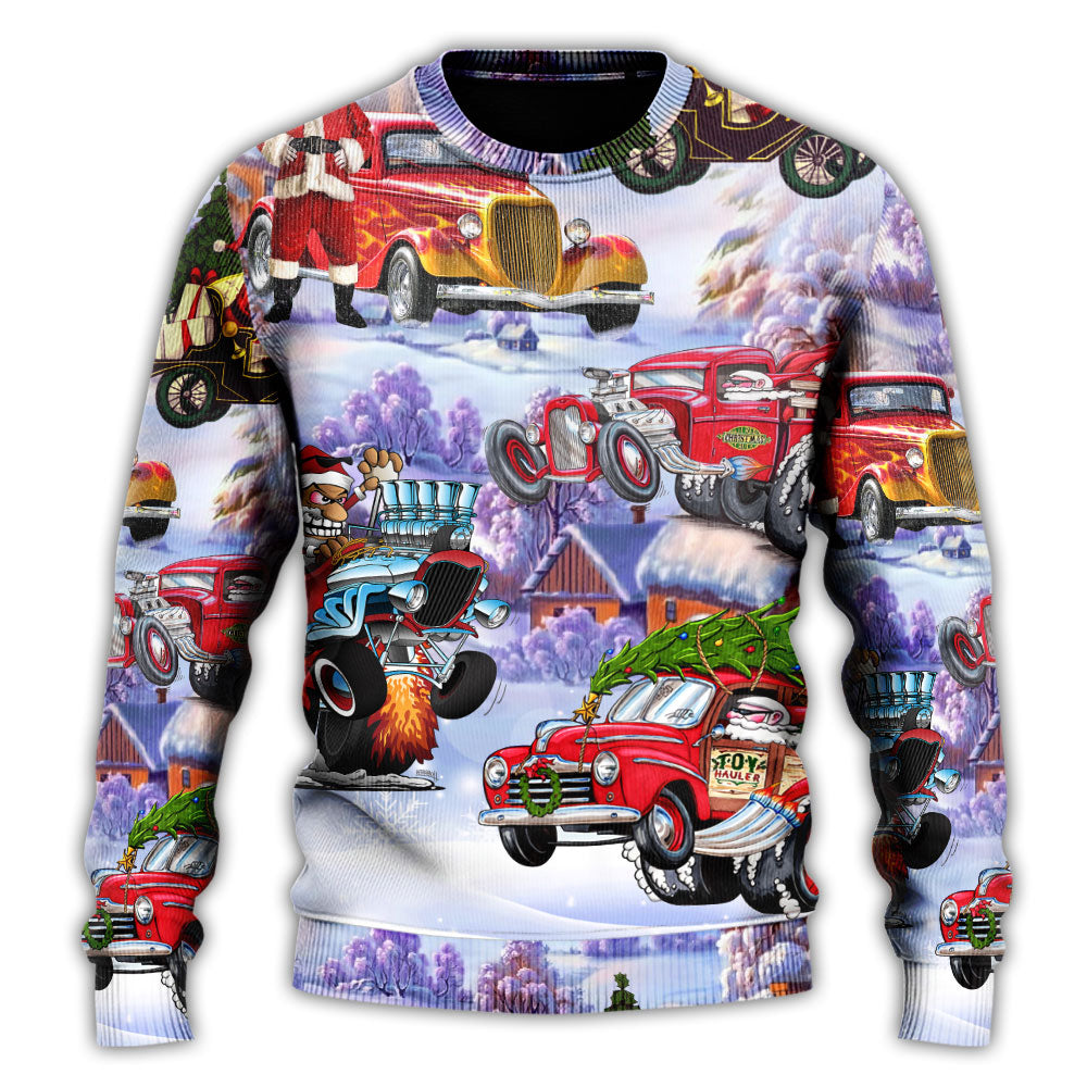 Santa Hot Rod Christmas Tree Sweater For Seasonal Parties Cozy Gatherings And Thoughtful Holiday Gifts